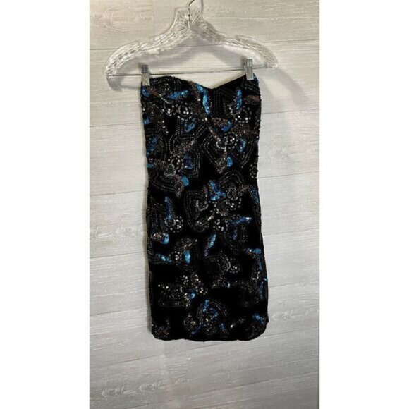 Shail K Women's Strapless Sequin Short Cocktail Dress  Hand‎ Beaded Prom gown - Picture 4 of 8